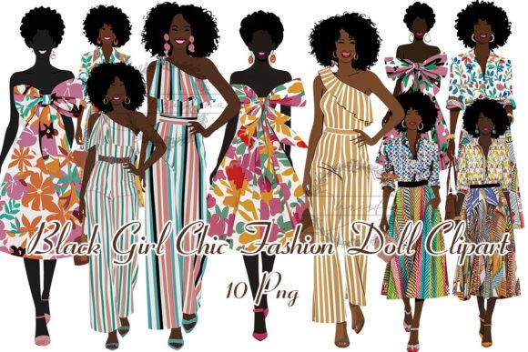 Black Girl Chic Fashion Doll Clipart: Bold Digital Art