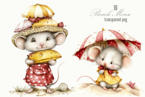 Bringing Coastal Charm to Your Designs with Cute Watercolor Beach Mouse PNG Clipart