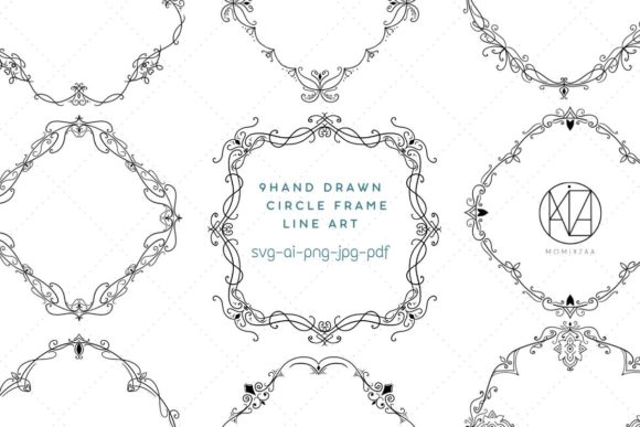 Hand Drawn Black and White Circle Frame: Versatile Line Art for Modern Projects