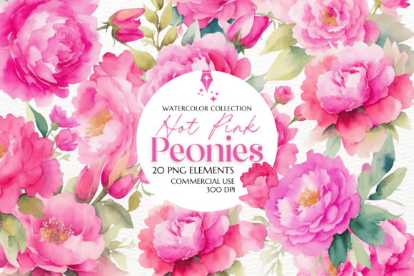 Hot Pink Peonies Watercolor Clipart for Vibrant Designs