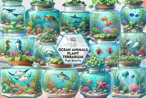 Integrating Ocean Animals Plant Terrarium Clipart into Your Design Projects