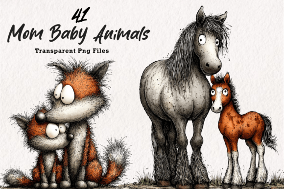 Mom Baby Animals Clipart PNG Set for Creative Projects