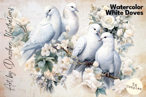 Pastel White Watercolor Dove Couples: A Design Asset