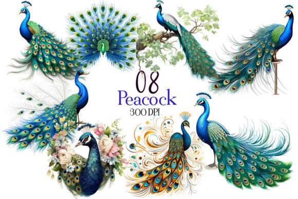 Peacock Clipart Sublimation Bundle: Vibrant Designs for Creative Projects