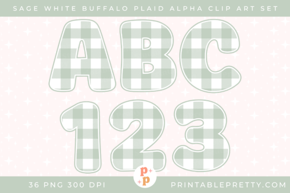 Sage White Buffalo Plaid Alphabet: Soft, Modern Lettering