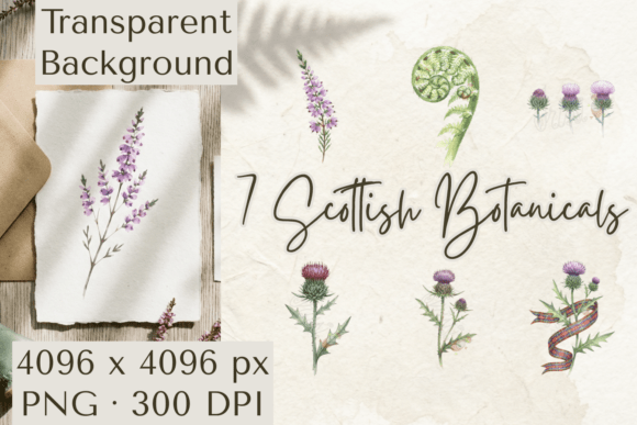 Scottish Botanical Clipart PNG Thistle: Highland Flora for Design