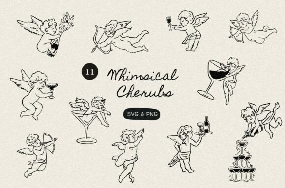 Whimsical Cherub Illustration Clipart for Creative Projects