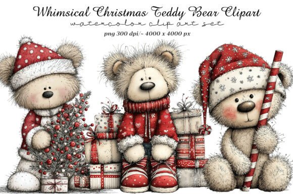 Whimsical Christmas Teddy Bear Clipart for Festive Design